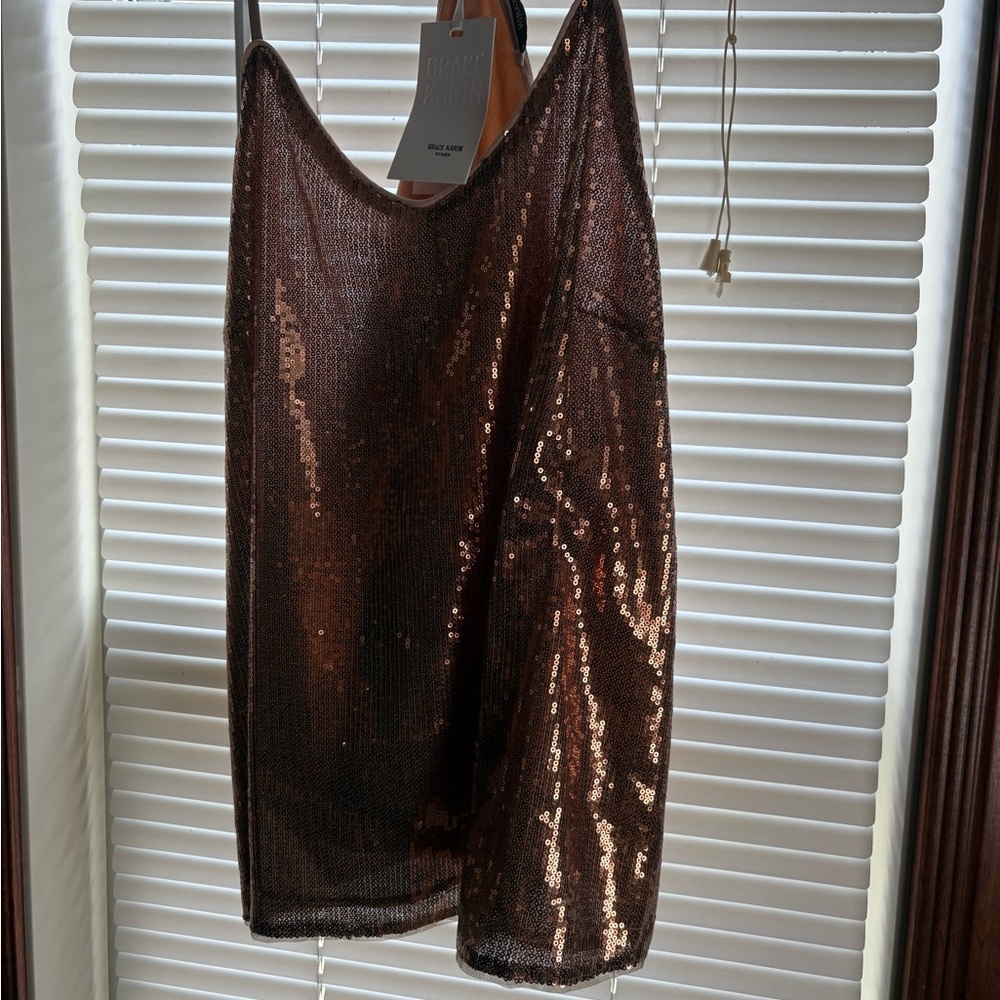 Grace Karin Sequin Tank Top in Bronze